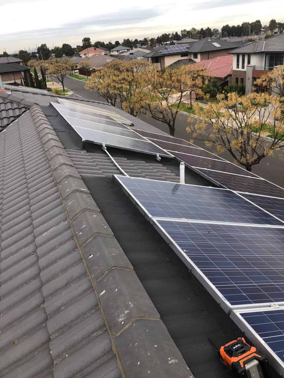 solar panels on a tile roof with bird proofing